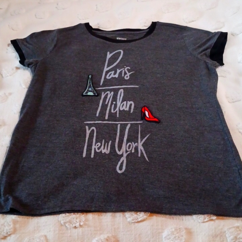 Unique!  THE PRINT SHOP T-Shirt  XL Paris/Milan/New York Applique & Print Design